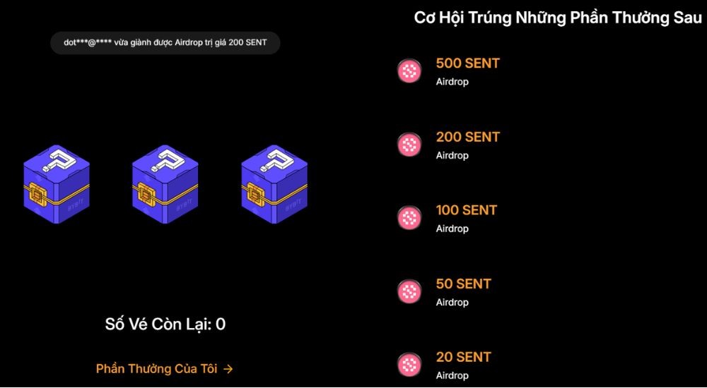 SENT Lucky Money: Khui lì xì Tết và chia sẻ 160.000 SENT cùng Bybit 1 Quay thưởng trúng SENT