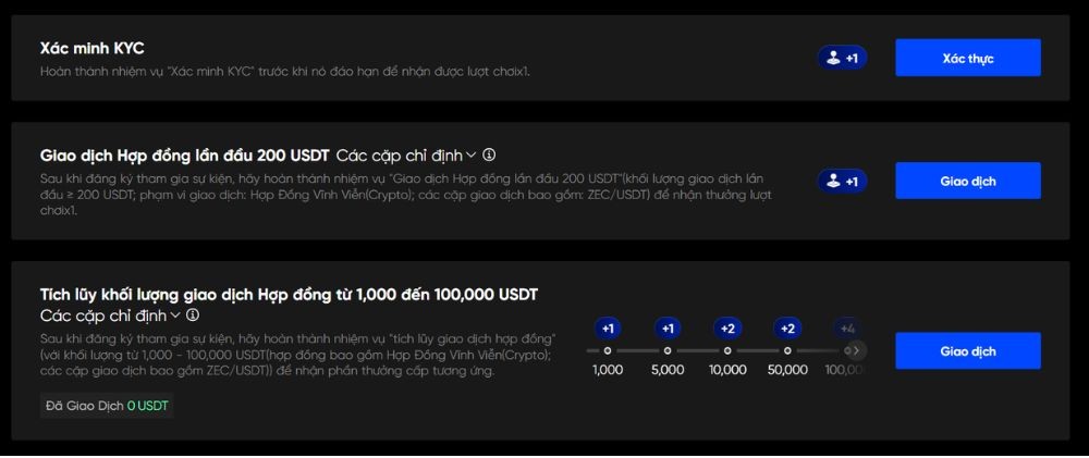 Hoàn thành KYC và các nhiệm vụ khác