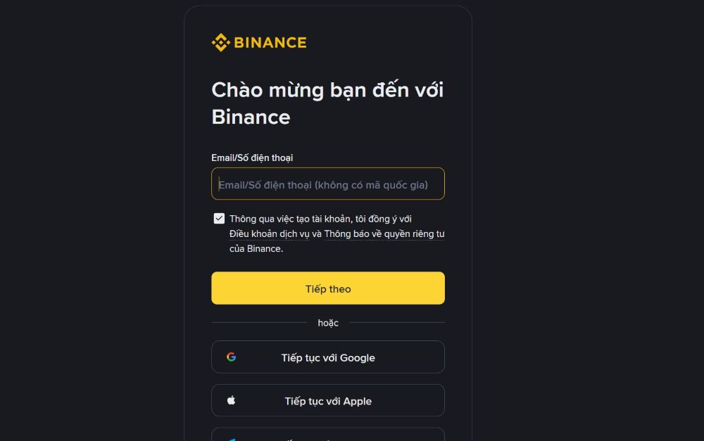 Đăng ký tài khoản Binance