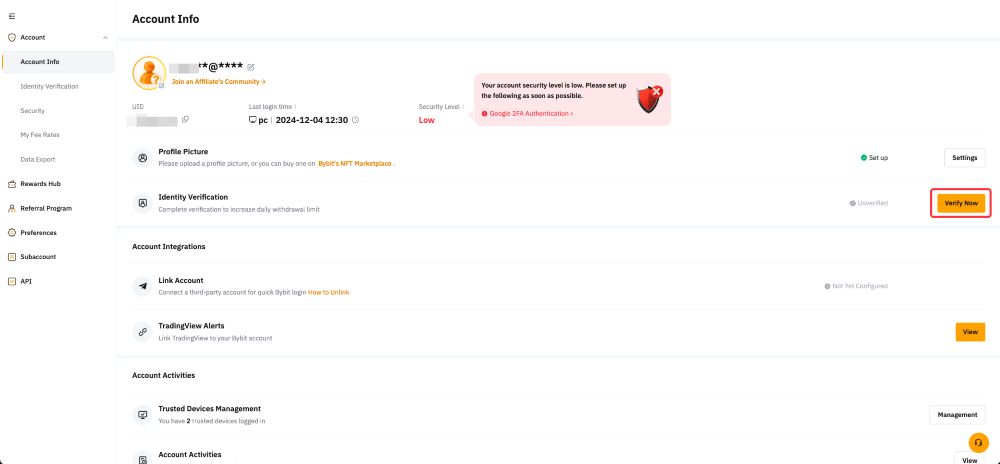 Hoàn thành KYC sàn Bybit