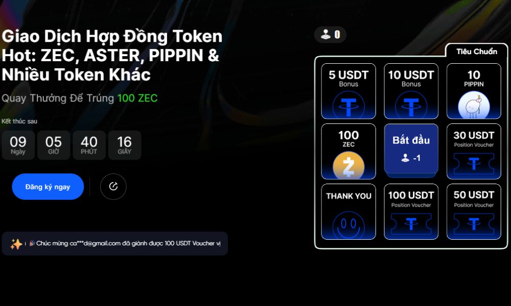 Quay thưởng trúng 100 ZEC